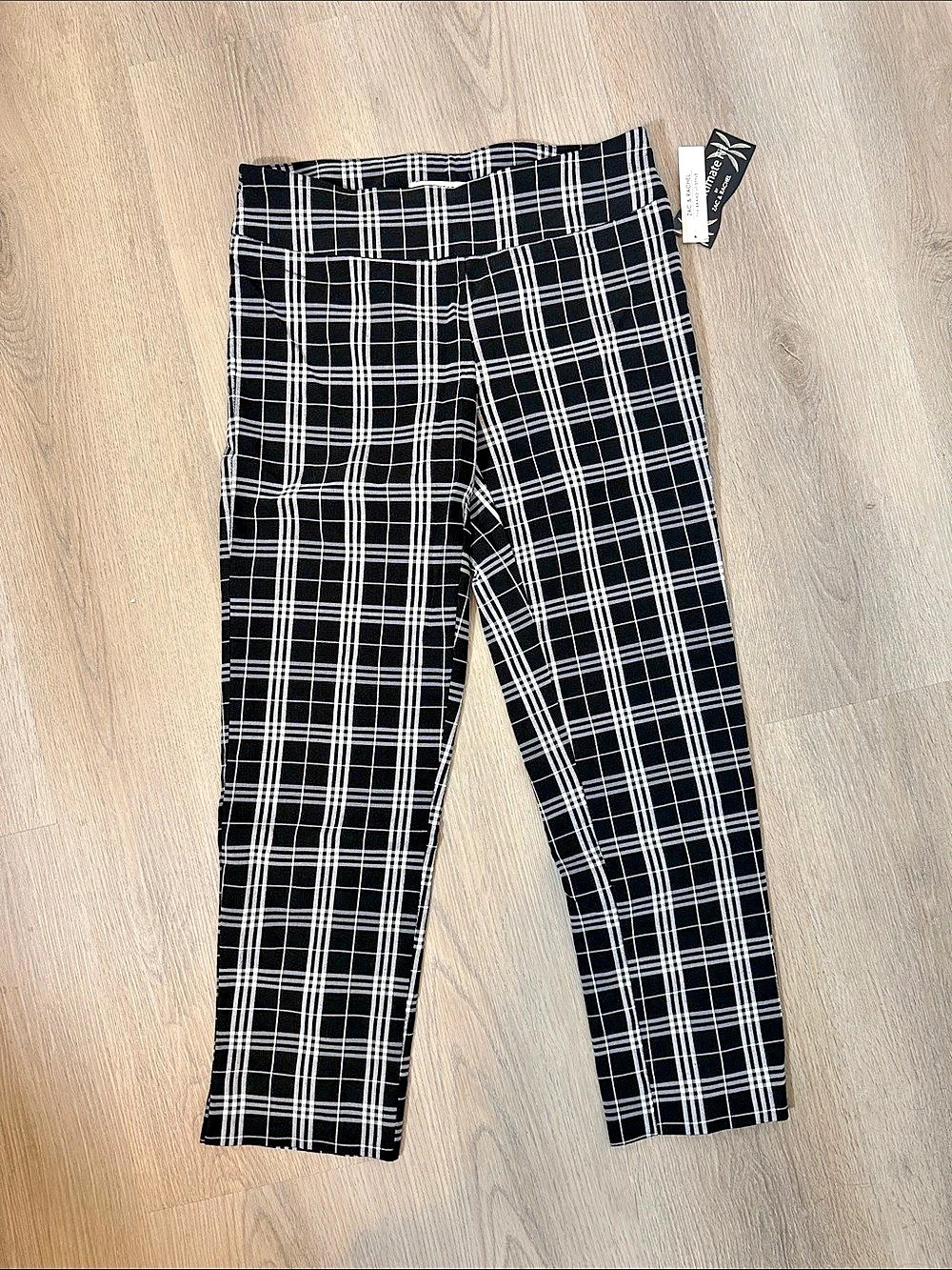 Zac & Rachel The Ultimate Fit Plaid Pull-On Pants Black & White Size 12
